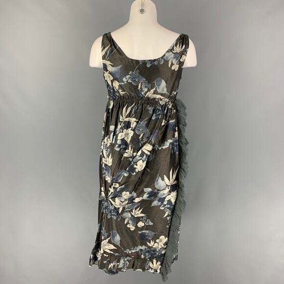 VERA WANG Size 4 Slate Cream Silk Floral Ruched Dress - Picture 3 of 5